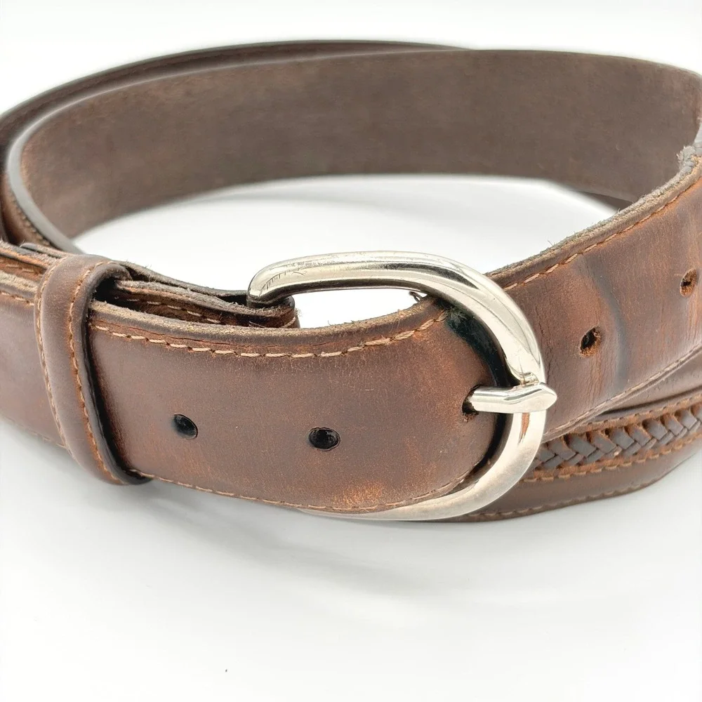Nocona Belt Co Leather Belt 44 Western Brown Braided Silver Buckle Men's Women's